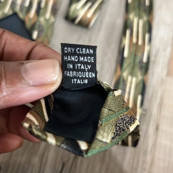 Pavia Tie - 100% Silk - Made in Italy Retro Design Green Tan Black - Picture 6 of 6
